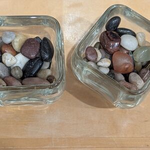 Glass Votive Candle Holders with Multicolor Polished Stones.